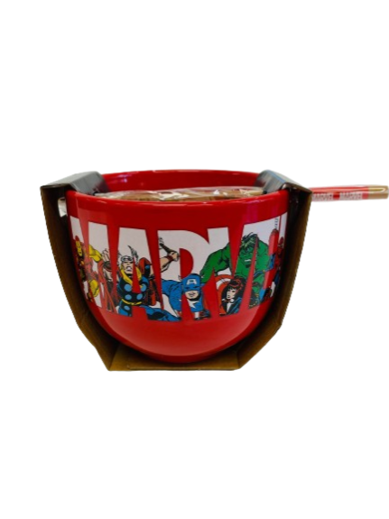 MARVEL CERAMIC BOWL W/ CHOPSTICK RED