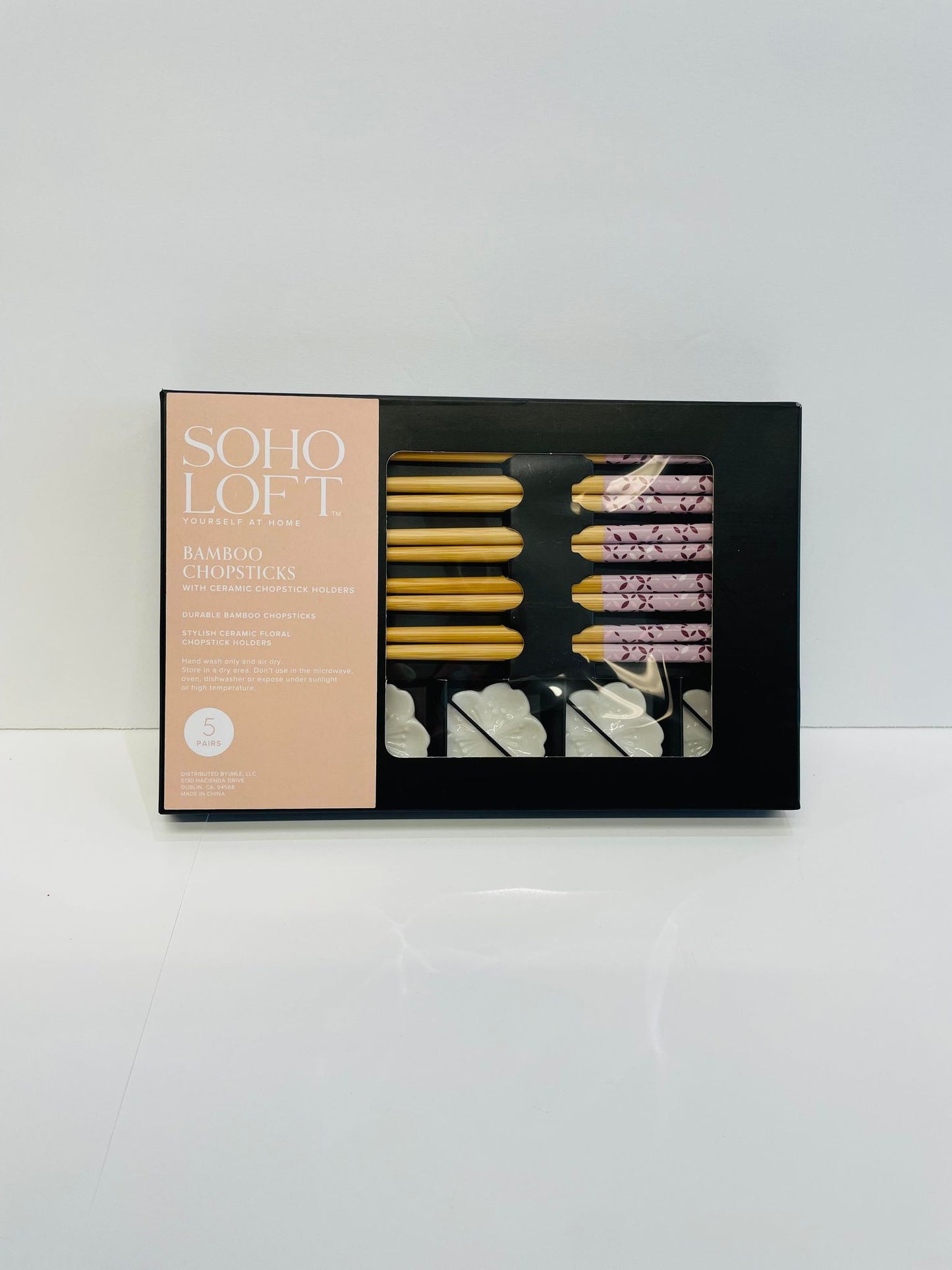 Bamboo chopsticks with Ceramic Chopstick Holders 5 pairs
