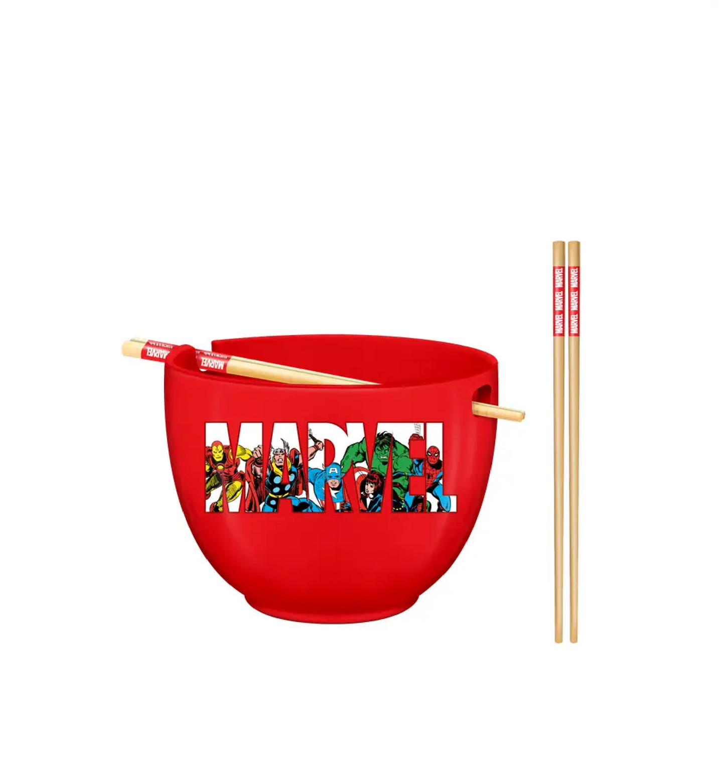 MARVEL CERAMIC BOWL W/ CHOPSTICK RED
