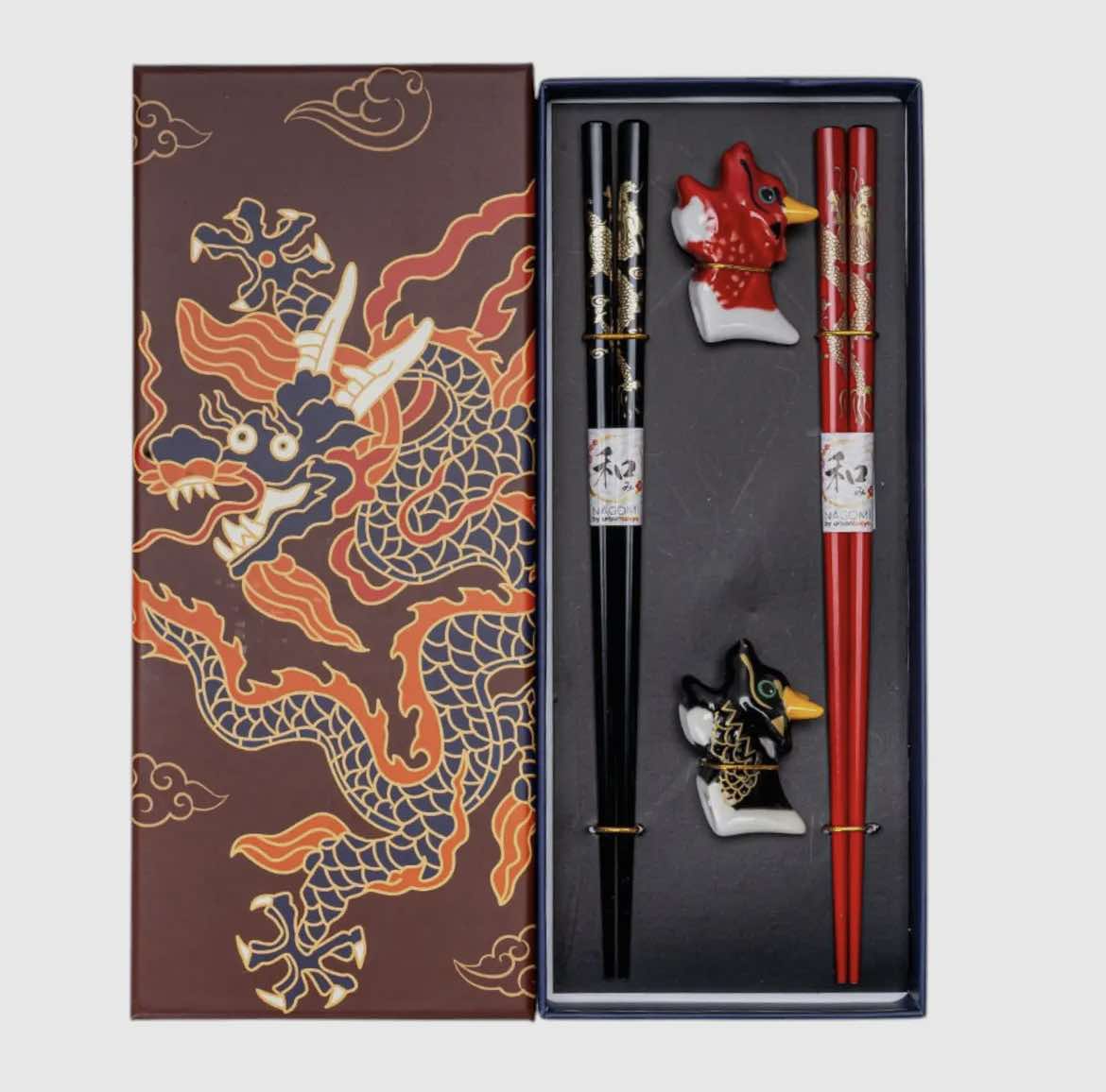 Oriental Dragon 2 Pair Chopsticks and Chopsticks Rests Gift Set