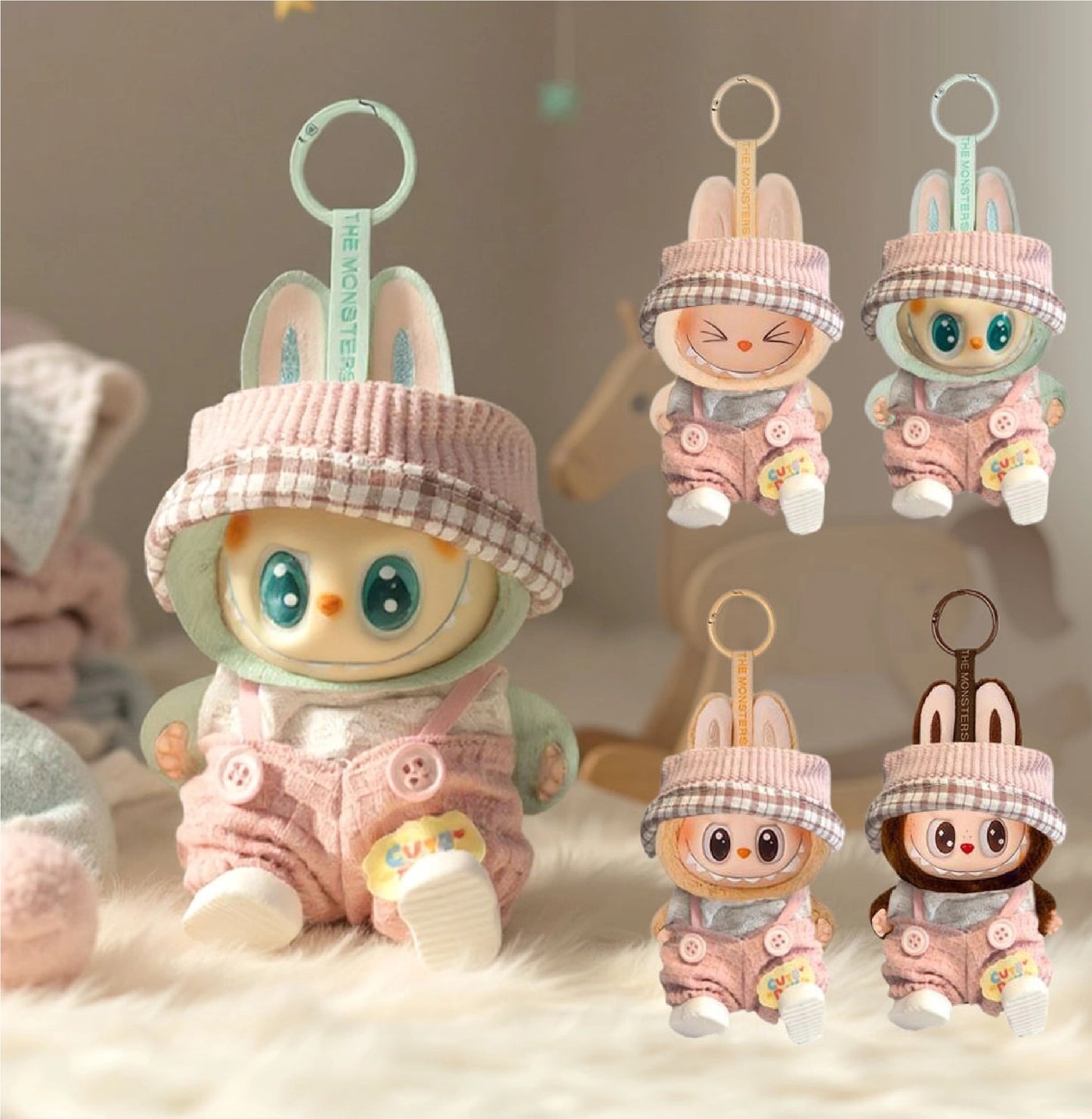 Labubu Monster with Cute Outfit Keychain Bag Charm