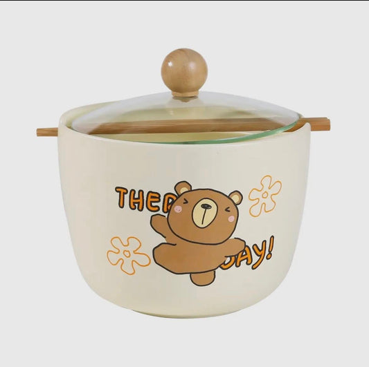 Happy Bear 26oz Bowl with Lid and Chopsticks