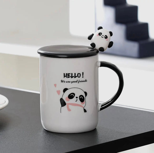 Hello Panda 13oz Mug with Lid and Spoon