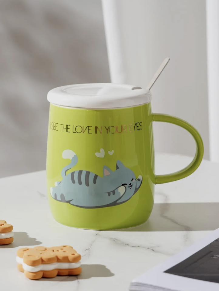 Cat Love 14oz Mug with Lid and Spoon