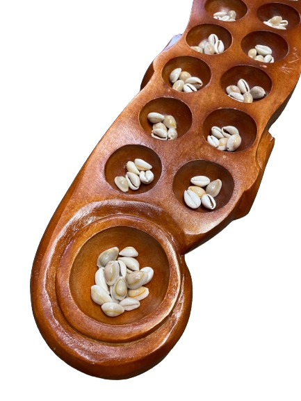 Snake Shape Carved Brown Sungka/ Mancala 30"