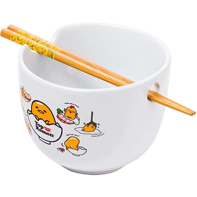 GUDETAMA LAZY EGG CERAMIC BOWL WITH CHOPSTICK