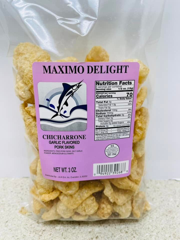 MAXIMO PORK SKIN GARLIC 3 OZ