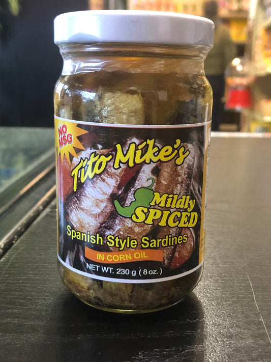 TITO MIKE'S SPANISH SARDINES MILDLY SPICE IN CORN OIL  8 OZ