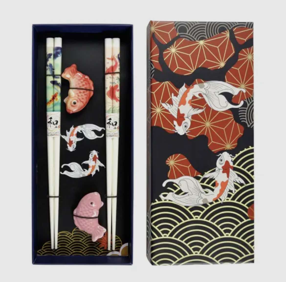 Japanese Koi Fish 2 Pair Chopsticks and Rests Set