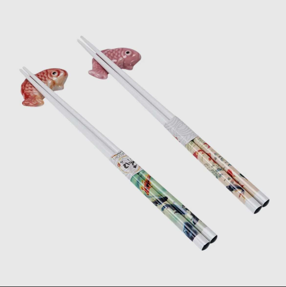 Japanese Koi Fish 2 Pair Chopsticks and Rests Set