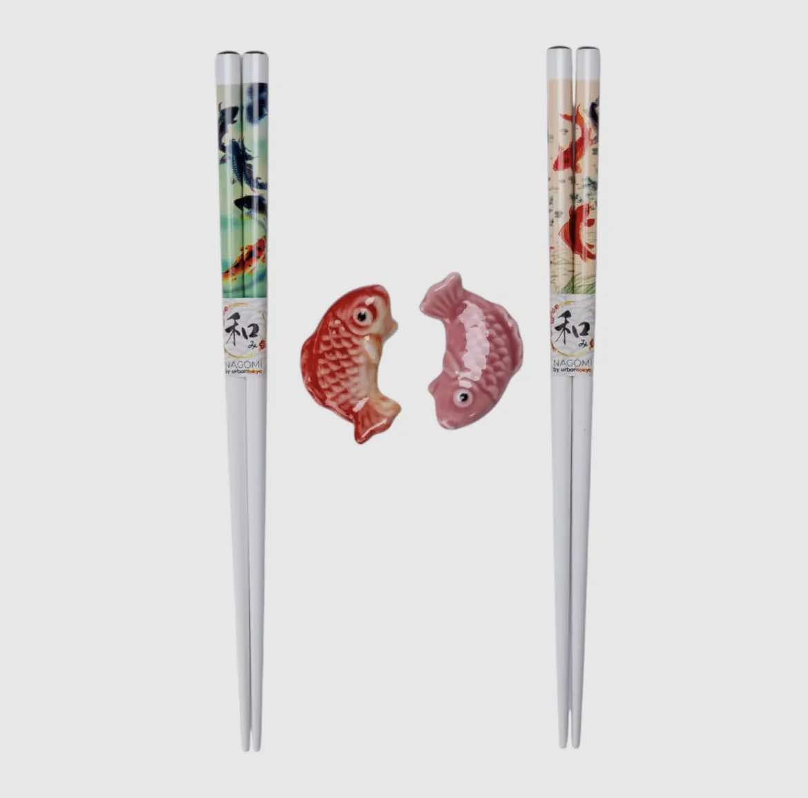 Japanese Koi Fish 2 Pair Chopsticks and Rests Set