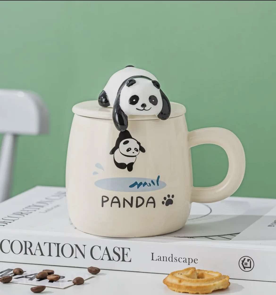 Panda 13oz Mug with Lid and Spoon