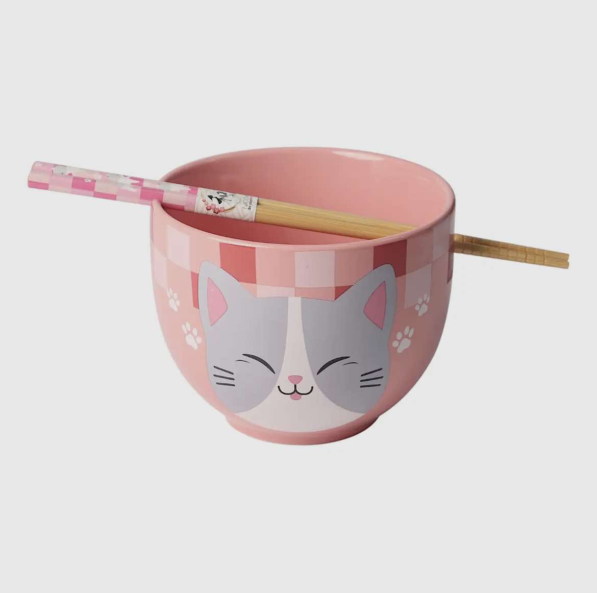 8oz 5"D Donburi Bowl with Chopsticks Set Neko Friends Pink