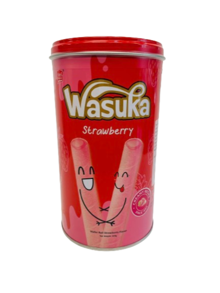 WASUKA WAFER ROLL TIN  STRAWBERRY 300 GRAMS