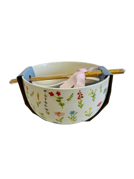 FLOWER RAMEN BOWL WITH CHOPSTICK AND SPOON