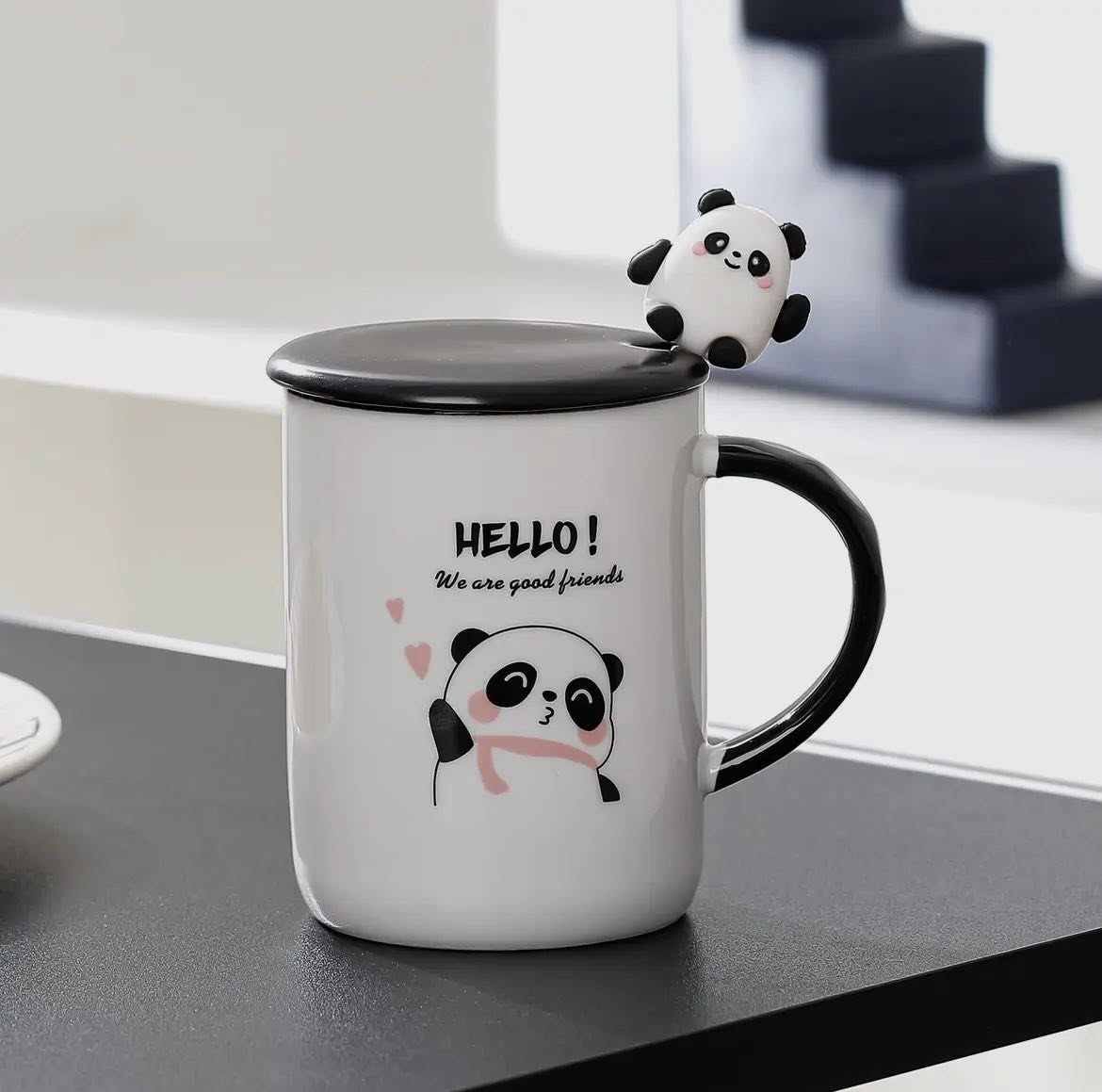 Hello Panda 13oz Mug with Lid and Spoon