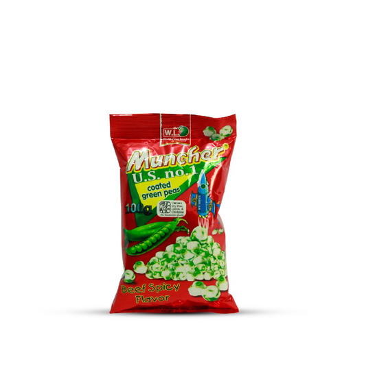 W.L MUNCHER COATED GREEN PEAS SPICY  100 GRAMS