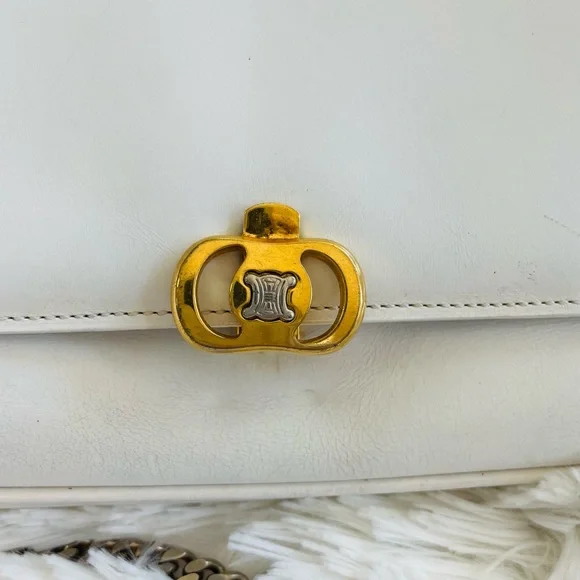 Celine Leather Calfskin Chain Shoulder Bag Vintage