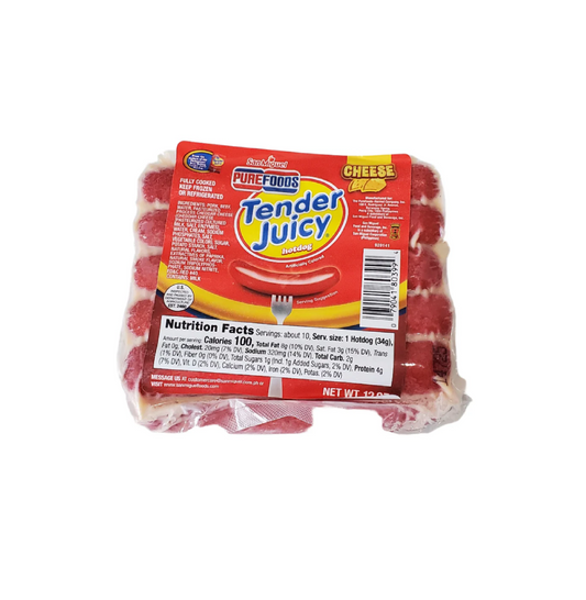 PUREFOODS TENDER JUICY HOTDOG 12OZ CHEESE
