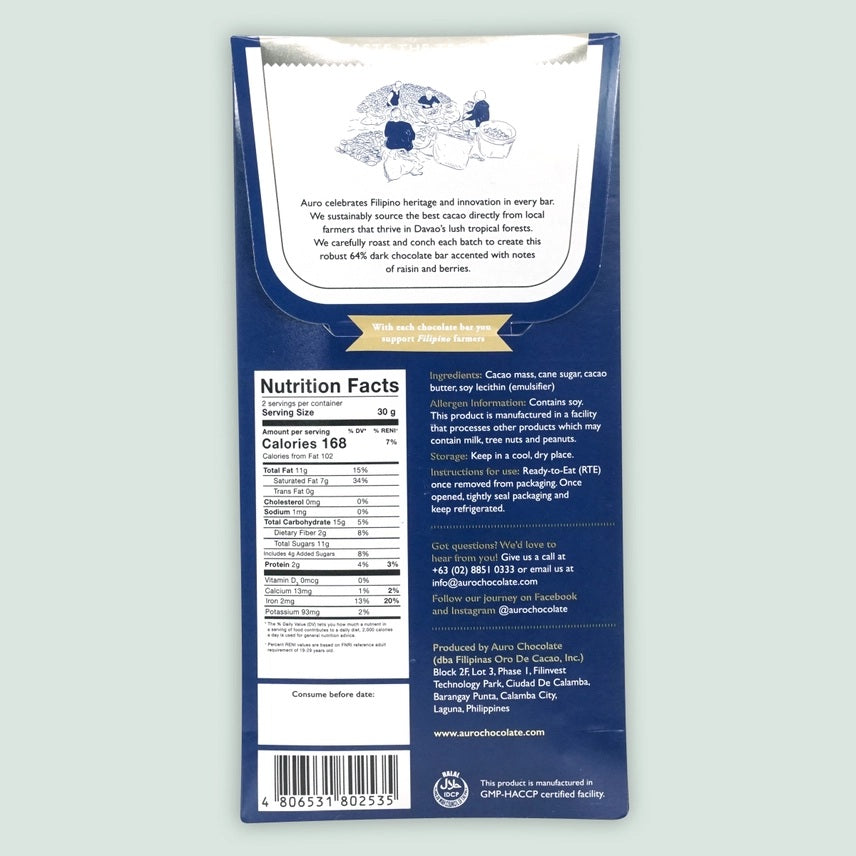 Auro Dark Chocolate Bar 64%