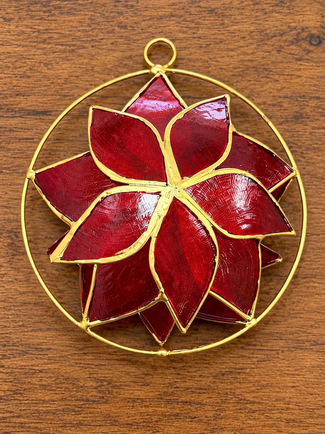 Poinsettia Capiz Ornament 6.5"
