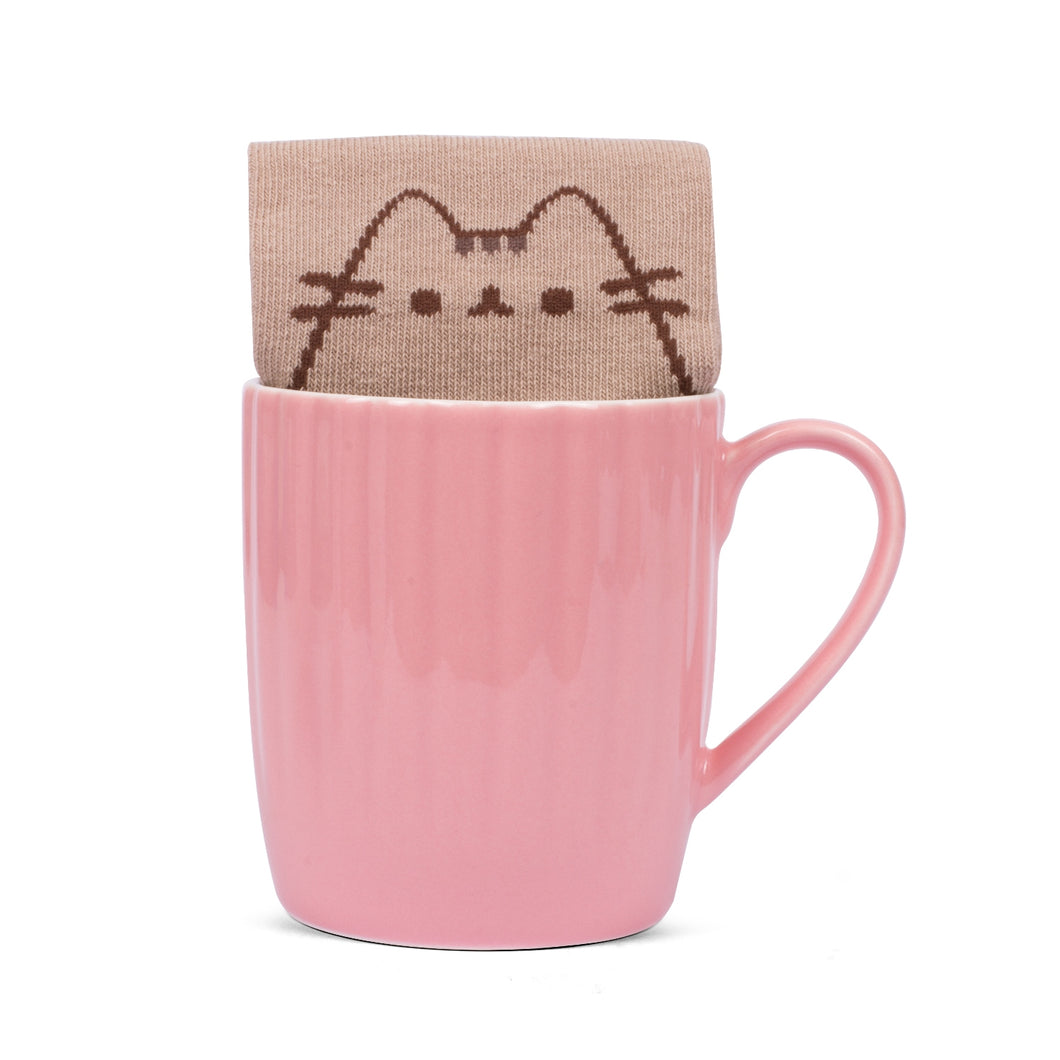 PUSHEEN SOCK IN MUG PINK CUPCAKE