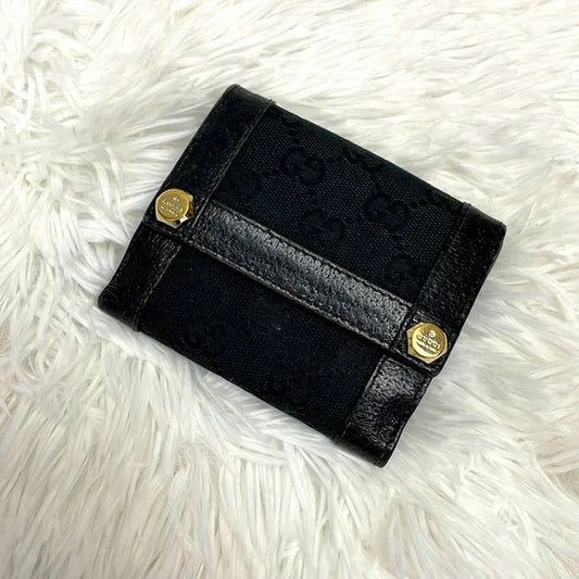 GUCCI BIFOLD WALLET CANVAS WEB LINE GG BLK VGC