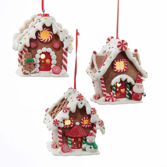K A 3.5"  D2881 - LIGHTED GINGER BREAD HOUSE LED ORNAMENT 1PC