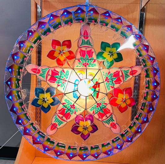 CAPIZ PAROL 31" WITH LIGHTS - Star w/ Flowers