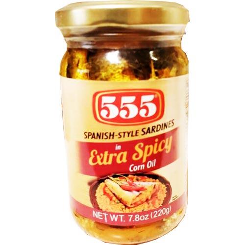 555 SPANISH STYLE SARDINES IN EXTRA SPICY BOTTLED 210 G