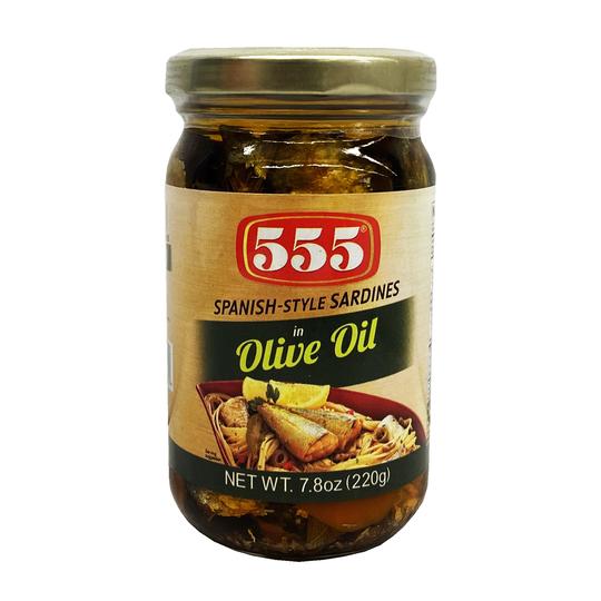 555 SPANISH STYLE SARDINES IN OLIVE OIL BOTTLED 210 GR