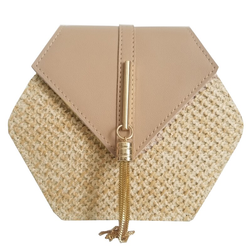 RATTAN HEXAGON SLING BAG BROWN