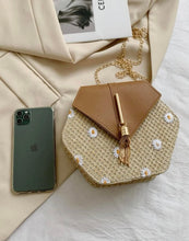 Load image into Gallery viewer, RATTAN HEXAGON SLING BAG BROWN
