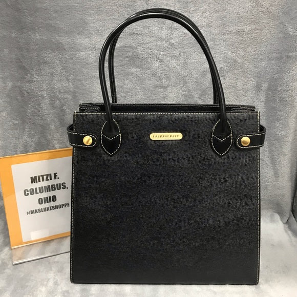 BURBERRY GRAIN LEATHER TOTE BAG BLACK EUC