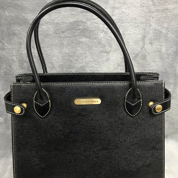 BURBERRY GRAIN LEATHER TOTE BAG BLACK EUC