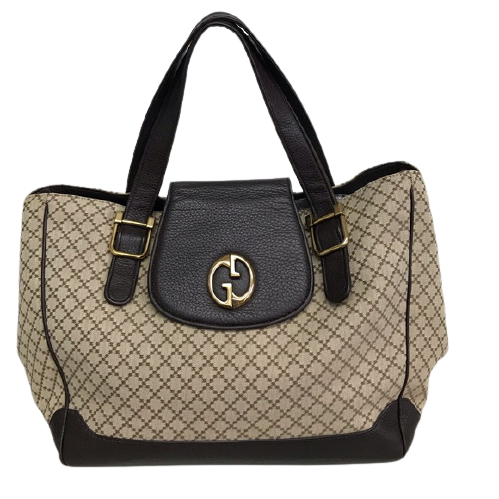 GUCCI CANVAS VINTAGE TOTE LEATHER GG BUCKLE FIRM