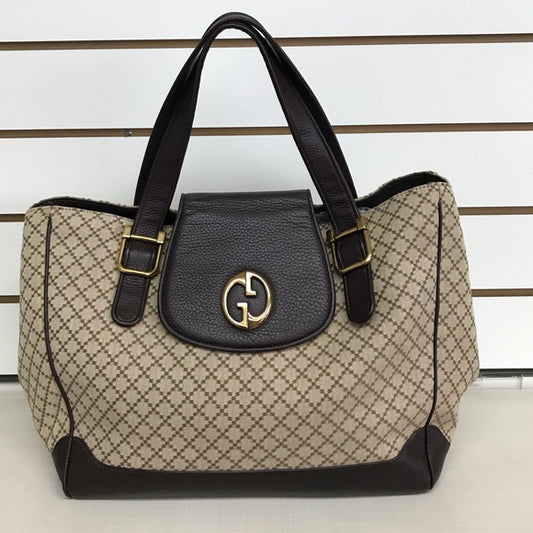 GUCCI CANVAS VINTAGE TOTE LEATHER GG BUCKLE FIRM