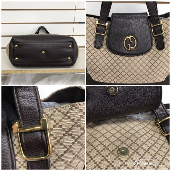 GUCCI CANVAS VINTAGE TOTE LEATHER GG BUCKLE FIRM