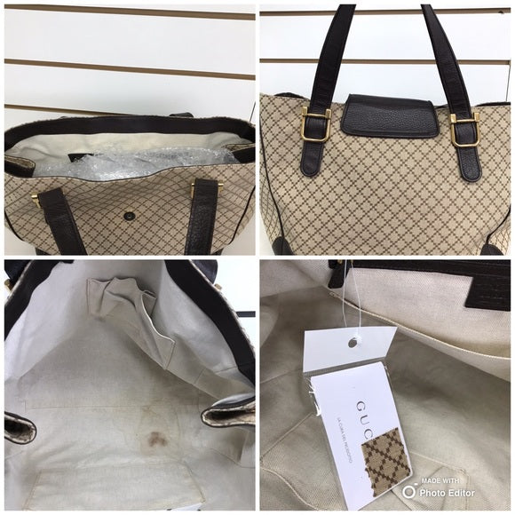 GUCCI CANVAS VINTAGE TOTE LEATHER GG BUCKLE FIRM