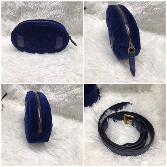 Gucci Blue Velvet GG Marmont Belt Bag