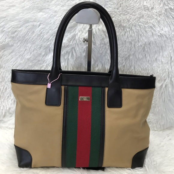 GUCCI SHERRY/WEBLINE TOTE BAG BROWN