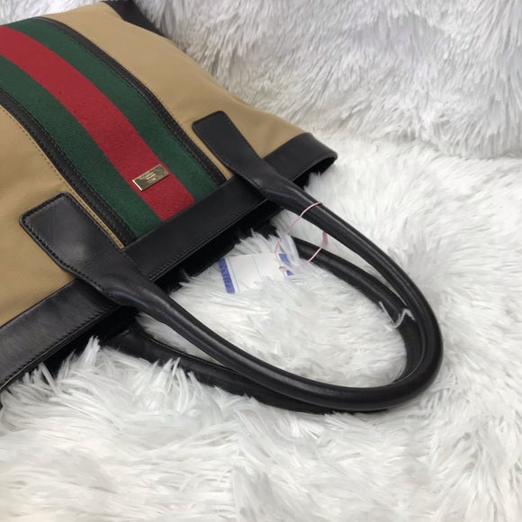 GUCCI SHERRY/WEBLINE TOTE BAG BROWN