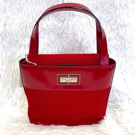 CELINE PARIS TOTE IN RED LEATHER/CANVAS EUC