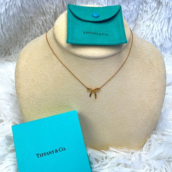Tiffany & Co. 18KT Rose Gold Bow Ribbon Pendant Necklace